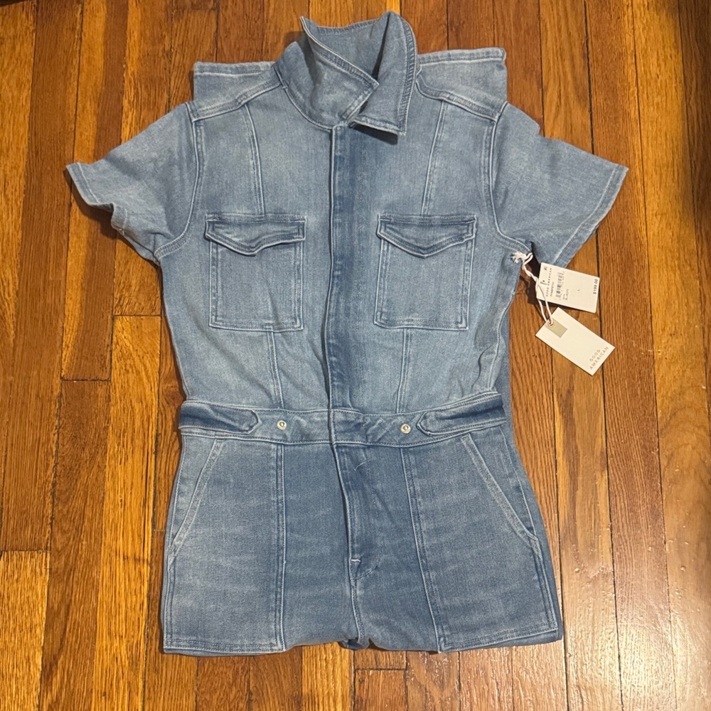 Good American Blue Denim Romper